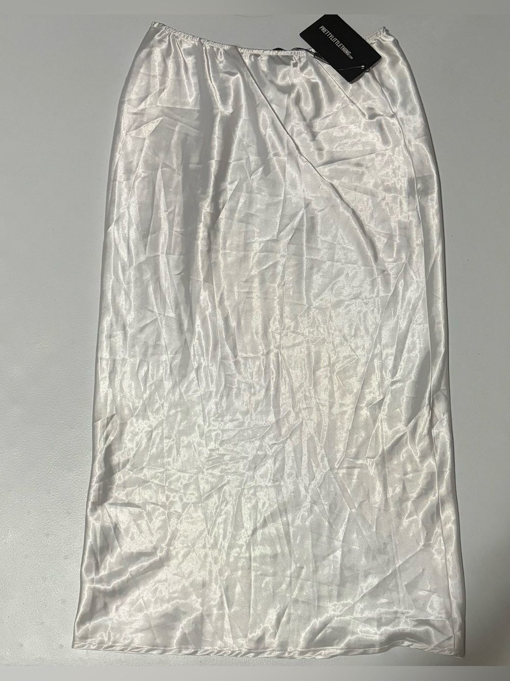 NWT PrettyLittleThing White Satin Midi Skirt